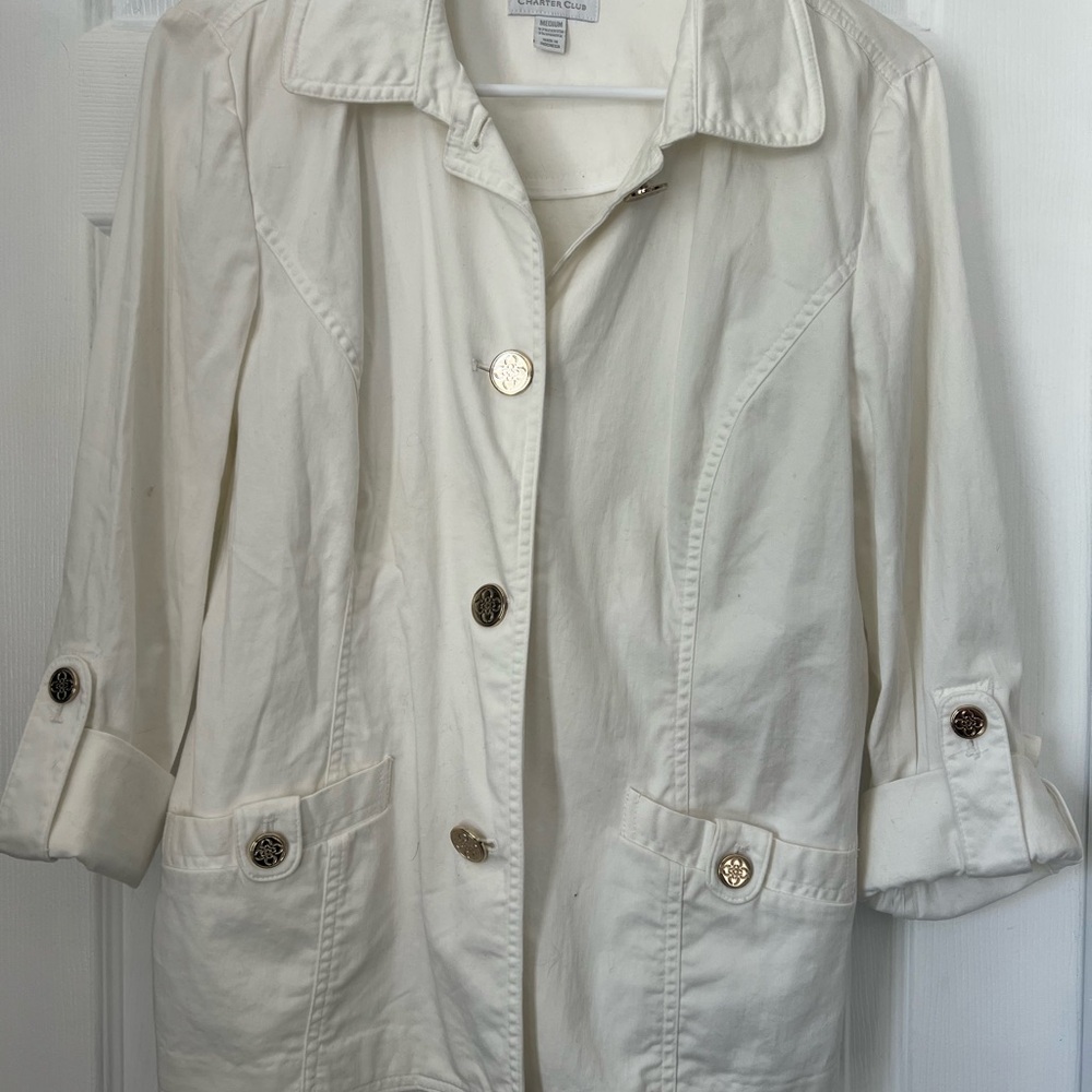 Charter Club Cream Trench Coat with Button Accents